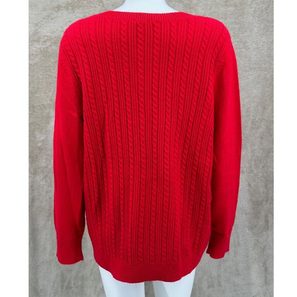 Talbots Sweater Womens 2X Cherry Red Cable Knit Fisherman Preppy Cozy Christmas - Picture 5 of 10